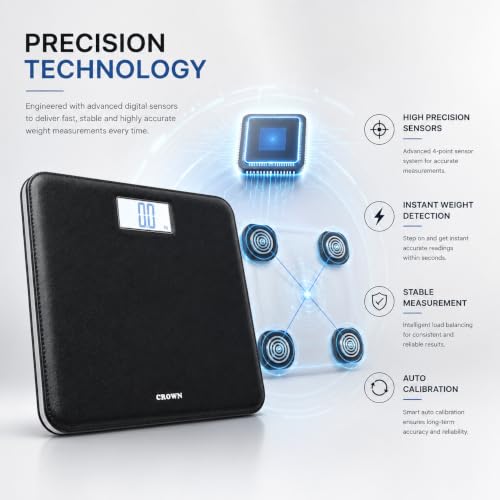 Image of CROWN ELITE Digital Weight Machine For Body Weight Weighing Machine Leather Look Fiber Body Digital Human Weighing Scale With Large Lcd Display (black),180 kg