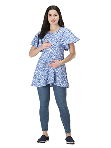 Image of ZUVINO Women's Maternity Feeding Top with Zip for Easy Nursing | Stylish Feeding Tops for Jeans | Maternity Short Kurti for Mothers | Trendy Prints On 100% Viscose Rayon.