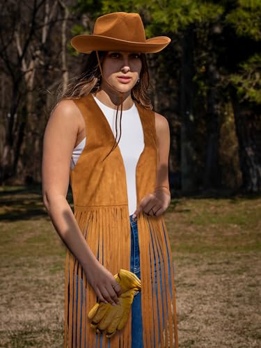 Foaincore Fringe Vests Cowgirl Outfits for Women 70s Hippie Clothes Vest Jacket Faux Suede Tassels Western Cowgirl Hat4