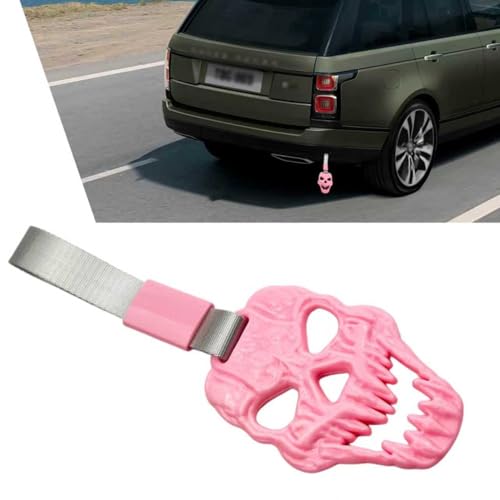 Hugwits Skull Car Drift Charm Front Rear Bumper Warning Ring with Handle Strap Horror Skeleton Car Bumper Decor Universal for Most Cars Interior Exterior Decoration (Pink)