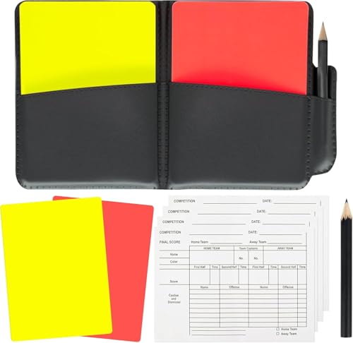 Elenviorina Referee Card Set - Red Card Yellow Card - Referee Notebook with Pencil - PU Wallet Football Referee Cards Kit