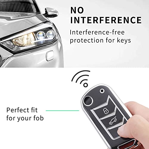 Image of Keyzone TPU Car Key Cover & Keychain fit for: Mahindra Thar, Scorpio, XUV 300, XUV700, Bolero, XUV400, Marazzo, TUV300 Plus Flip Key (Silver Black with Silver Black Keychain)