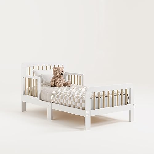 Storkcraft Pasadena Toddler Bed (White with Driftwood) - GREENGUARD Gold Certified, Fits Standard Full-Size Crib & Toddler Mattress, Toddler Safety Guardrails Included, Complete Design with Footboard - Image 4