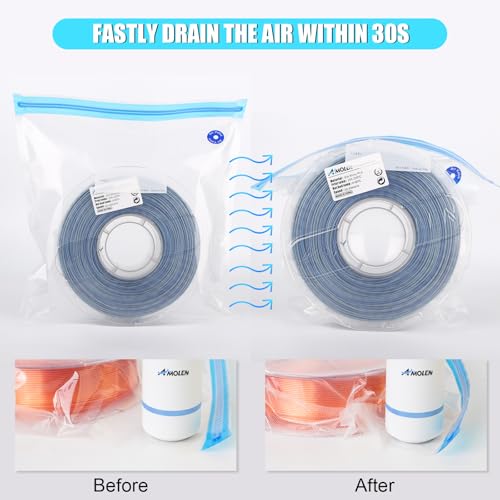 Image of AMOLEN 28PCS Filament Vacuum Storage Kit with Automatic Pump, 16 Bags with Two Sizes Vacuum Sealed Bags for 3D Filament, Spool Sealing for Keeping Dry and Clean