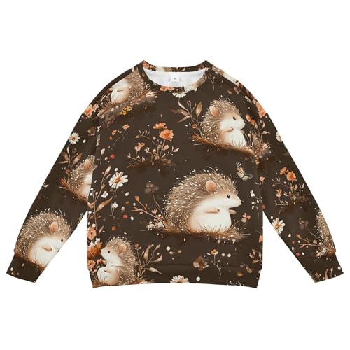 JUNZAN Cute Hedgehog Brown Big Girls Hoodie Sweatshirt Long Sleeve Outerwear for Kids Athletic 4T