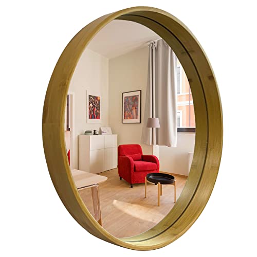 Offerife 18" Round Mirror Bamboo Mirror - Vanity Mirror Circle Wall Mirror Decorative Mirror With Hd Float Glass - Small Mirror For Living Room Bedroom Entryway #TOP26