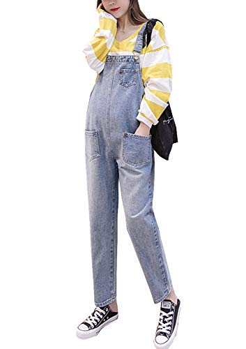 XIAOADAI Women's Loose Baggy Maternity Denim Bib Overalls Romper Jumpsuit Pants Pregnancy Jean (Blue, X-Small)