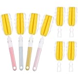 INVODA 4PCS Bottle Brush Long Handle Cup Cleaner Brush Sponge Bottle Scrubber Replaceable Brush Head Portable Bottle Cleaning Brush for Baby Bottle Dishwashing Kitchen Clean Mugs (4PCS+ 4 Brush heads)
