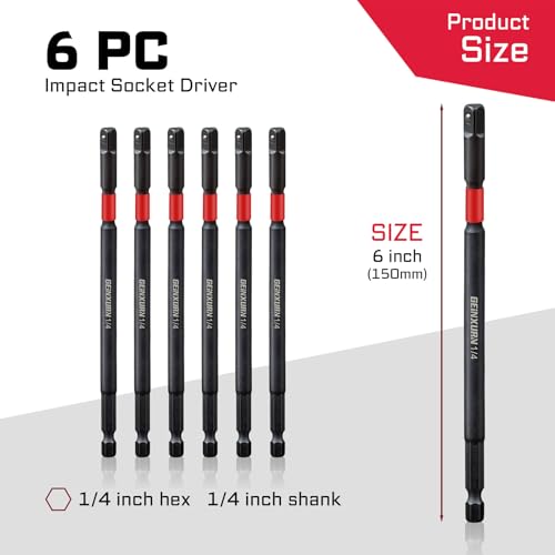 Image of Geinxurn 6Pcs Impact Socket Adapter Set,1 /4 inch Drive Square, 6Inches Extension Bit Socket Driver Set, Adapt Your Power Drill to High Torque Impact Wrench