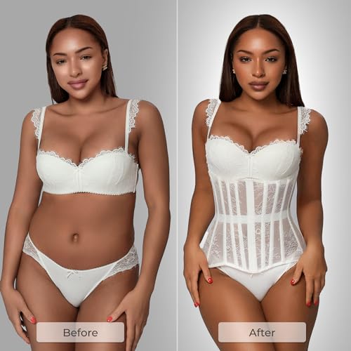 Image of Mesh Corset Waist Trainer for Women - Underbust Corset Lace Up - Waist Cincher Shapewear - Body Shaper