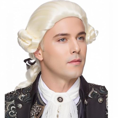 Airhostess 18th Century Wig Colonial Judge Lawyer Historical Wig Suitable for Parties Halloween Role-Playing Drama (Beige)