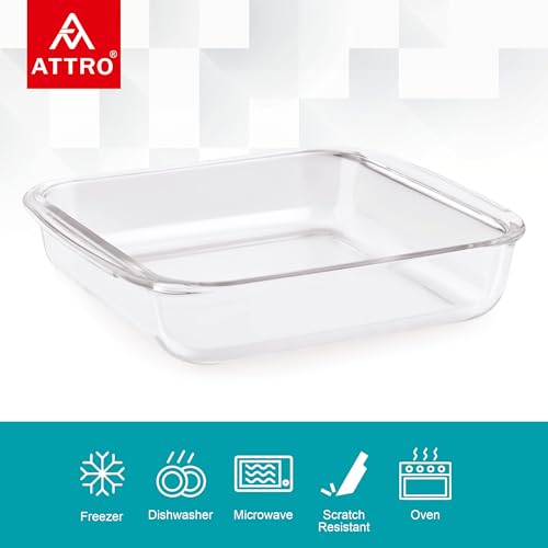 Image of ATTRO Glassox Borosilicate Square Glass Baking Dish Micorwave Oven Safe Freezer Safe Baking Tray Serving Dish Bakeware- 1800ml, Transparent