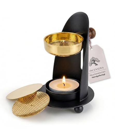 Incensera Räucherstövchen Gold-Schwarz mit Sieb, Räucherplatte...