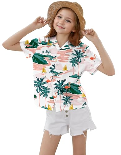 Cromoncent Mommy and Me Matching Hawaiian Outfits Girls & Womens Hawaiian Shirts Tropical Button Down Shirts