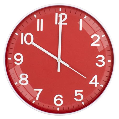 Image of Rylan Wall Clock 12 inch Silent Quartz Decorative Wall Clock Non-Ticking Classic Clock Battery Operated Round Easy to Read for Room /Home /Kitchen /Bedroom /Office /School(Red)'