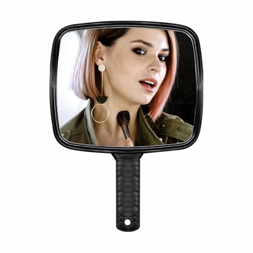 MA NASIR Hand Mirror Shaving Salon Handheld Mirror with Handle Makeup Black Multi Purpose Hand Hanging Hole Suitable for Women Man Children Salon Accessories 28cm x 13cm (1pc)