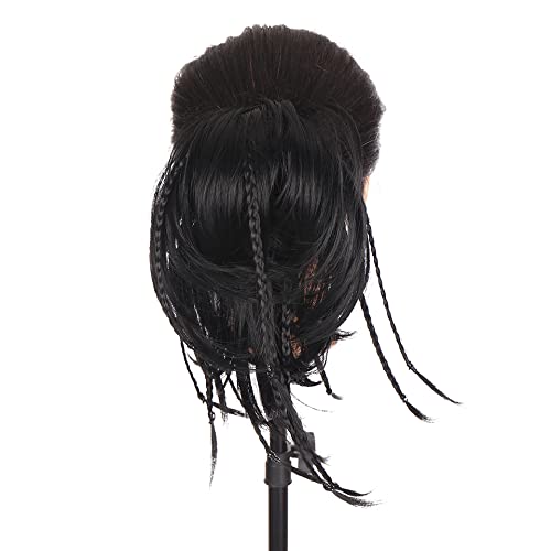Miniatura 4 de Dybst Extensiones de cabello sintético desordenado con moño despeinado, ondulado, elástico, trenzado, extensiones de cabello de goma para coleta
