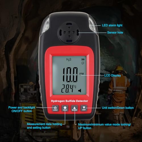 H2S Detector Hydrogen Sulfide Monitor Portable Sound and Flash Alarm h2s Gas Monitor for Safety and Environmental Monitoring