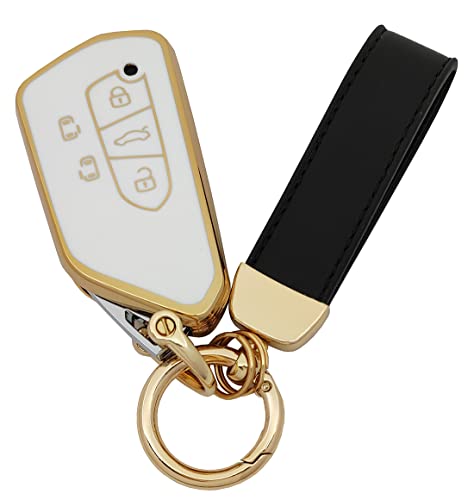 vurbemes 360 Degree Soft TPU Protector Key Fob Cover Case fit for Volkswagen VW ID3 ID4 ID5 MK8 Golf 8 GTI Skoda Octavia Smart Remote Key Fob (White)