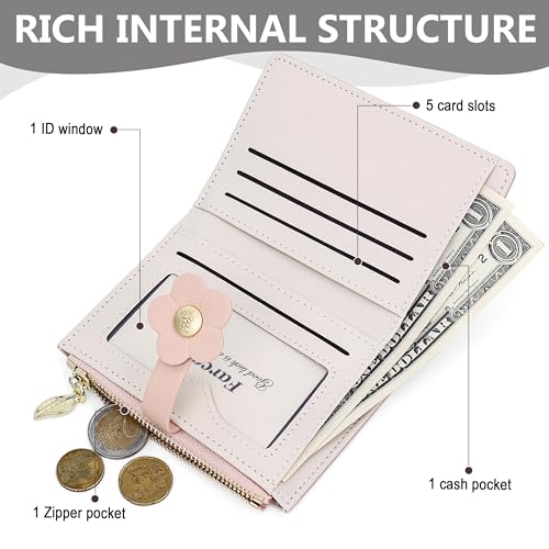 Image of Farcauo Small Floral Womens Wallet Cute Wallets for Women Thin Pink Women's Wallet Kawaii Flower Card Wallets for Women Ladies