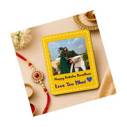 Image of King Kalai Rakhi for Brother with Coaster, Kumkum & Chawal | Traditional Beaded Thread Rakhi with Royal Kalai Thread | Raksha Bandhan Gift Hamper