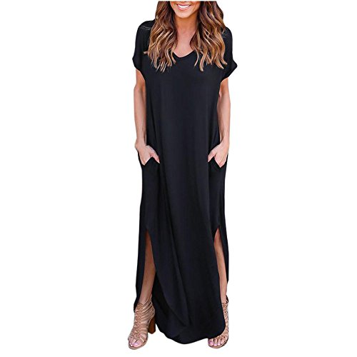 Preisvergleich Produktbild Kleider,SANFASHION Maxikleider Damen Abendkleider Lose Sommer Strand Gallus Kurzen Ärmeln Bodenlangen Langen Dress