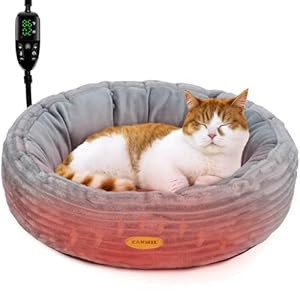 Heated Cat Bed for Indoor Cats, 20’’ Electric Cat Heated Bed Pet Warming Bed for Cats and Small Dogs, Washable Calming Round Donut Pet Bed with Heating Pad, Indoor Use