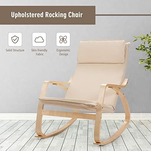 COSTWAY Relax Rocking Chair, Upholstered Wooden Rocker Lounge Chair with Removable Cushion, Modern Leisure Recliner Accent Armchair for Living Room, Bedroom, Nursery and Balcony (Beige)