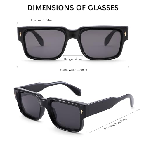 Rectangle Sunglasses Retro Style - Thick Frame UV Protection Unisex Sun Glasses with Metal Rivet Design2