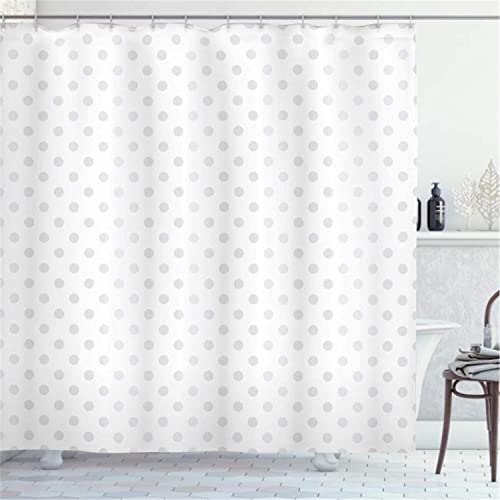 MEKPAM Rideau De Douche Gris Petits Pois sur Fond Blanc Style Rétro Tacheté Traditionnel Motif Pastel Tissu Tissu Décor De Salle De Bain avec Crochets...