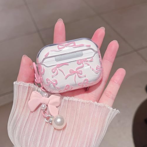 MINSCOSE Kompatibel mit AirPods Pro 3. Generation Case (2025), niedliches Design mit Schleife und Schlüsselanhänger mit Herz, weiche, stoßfeste Schutzhülle aus TPU für AirPods Pro 3–Pink