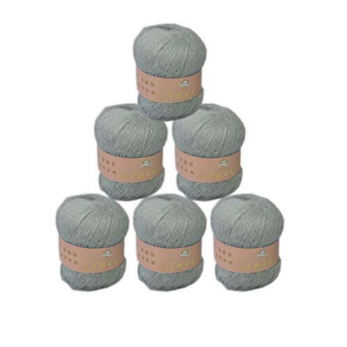 6 Balls Angora Mohair Wool Yarn Soft Fingering Baby Mohair Cashmere Hand Crochet Yarn for Knitting DIY Scarf Sweater Thread Yarn 300g (Water Grey)