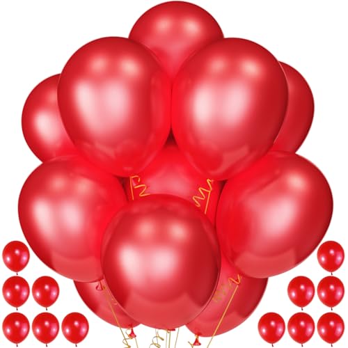 Image of 120 Pack Pearl Red Balloons, Bright 12 inch Royal Red Latex Party Balloons for Birthday Wedding Baby Shower Halloween.