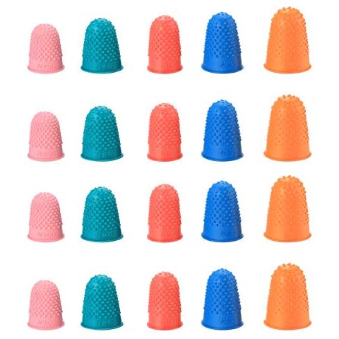 20PCS Rubber Finger Tip Pads, Reusable Finger Protectors, Thickened Finger Cones Thimblettes for Counting Money Sorting Writing Sorting Sports Games (5 Sizes and Colors) Cover