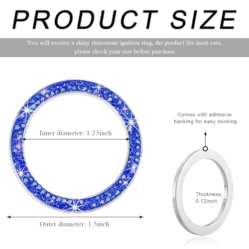 Image of Car Bling Crystal Rhinestone Engine Start Ring Decals, Sparkling Diamond Car Push Start Button Ignition Ring Sticker, Auto Key Ignition Knob Ring Decoration for Women Girls (Dark Blue)