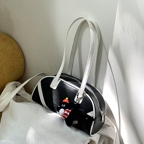 Sac à bandoulière style coréen en patchwork de cuir PU à fermeture éclair
