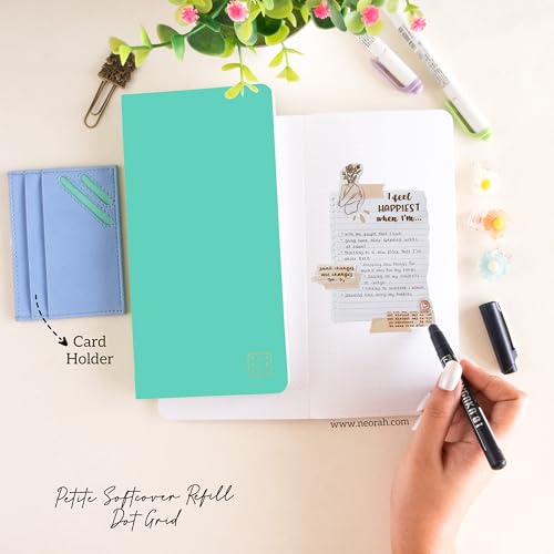 Image of NEORAH - PETITE Dotgrid Notebook SOFT COVER | Organiser REFILL | Dotted notebook Journal | 110 GSM | 160 pages (Size 21.0 cm x 10.5 cm)Journaling Writing Note Taking Diary, Travellers Notebook - TEAL