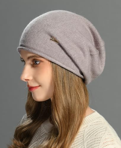 Image of jaxmonoy Cashmere Slouchy Knit Beanie Hat for Women Winter Soft Warm Ladies Wool Knitted Skull Beanies Cap