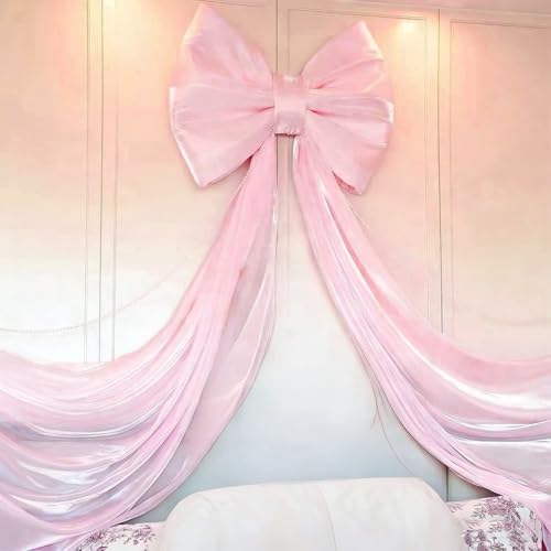 Large Pink Bow Birthday Decorations, 32'' x 71'' Big Bow Themed Backdrop Room Wall...
