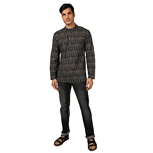 Image of by Shoppers Stop Printed Slim Fit Cotton Mens Casual Wear Kurta