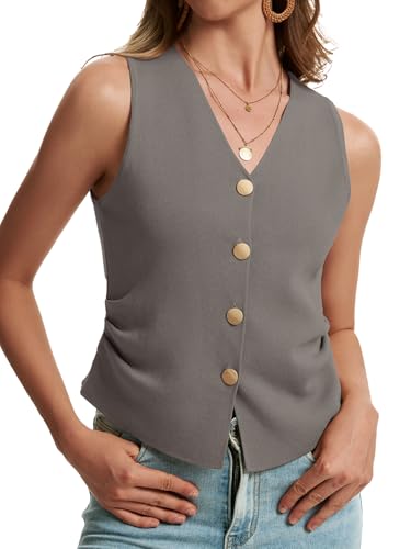 Image of Sweater Vest Women Dressy Button Up Knit Sleeveless Tank Tops Work Business Casual Outfits Summer