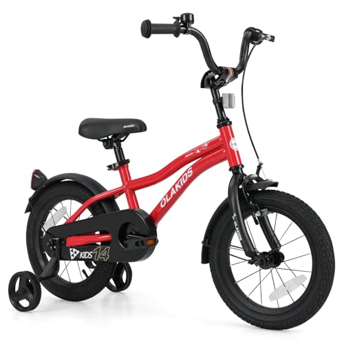 Image of Olakids Kids Bike, 12 14 16 18 Inch Toddlers Bike with Training Wheels Safety Bell Adjustable Seat and Handlebar, Handbrake and Coaster Brake, Children's Bicycle for Boys Girls