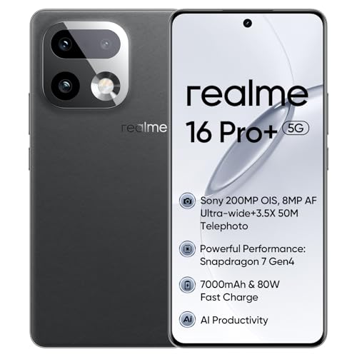 Image of realme 16 Pro+ 5G, Smartphone 12+256GB, Qualcomm Snapdragon 7 Gen 4, 200MP OIS, Curved Display 6.8 inch 144Hz, Battery 7000mAh, IP69, Master Grey