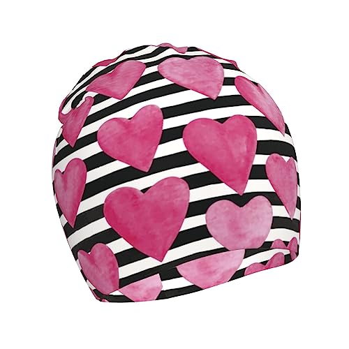 Rqzwdq Heart Stripes Pattern Kids Beanie Hats Warm Knit Beanie Cap Skull Caps Gifts Decor for Boys Girls White