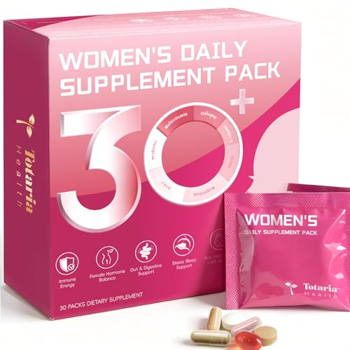Totaria Multivitamin for Women with Vitamin A B C D3 E K2 Biotin Collagen Magnesium Ashwagandha Omega-3 Probiotic Energy Beauty Stress Calm 30 Servings