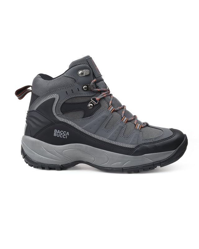 Image of Bacca Bucci Men's Mid-Top Trekking Boots with Rugged Grip Sole, Padded Ankle Support & Secure Lace-Hook Closure