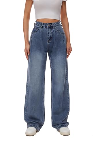 Women Straight Ankle Jeans Casual Loose High Waist Solid Denim Pants3