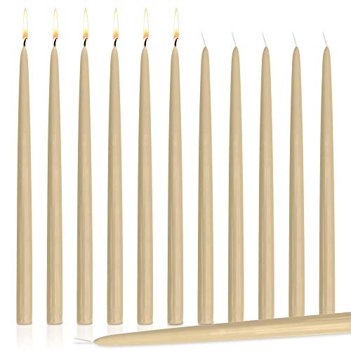Higlow Dripless Taper Candles 15" Inch Tall Wedding Dinner Candle Set of 12 Living Room Birthday Party Dinner Cream (Ivory)