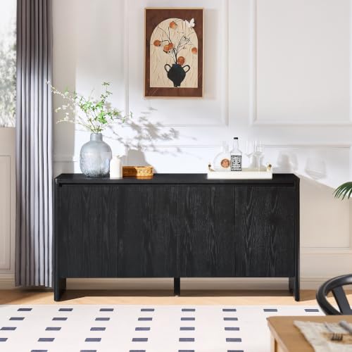 Image of 61 inch Black Sideboard Buffet,Credenza Storage,Media Console Cabinet