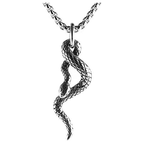HZMAN Gothic Jewelry Men's Stainless Steel Animal Snake Pendant Chain Necklace (Silver) Cover